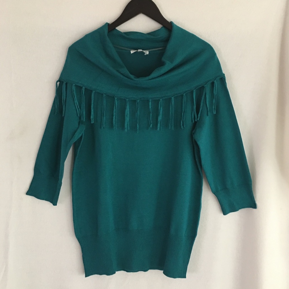 NOTATIONS Women’s Fringe Cowl Neck Sweater L